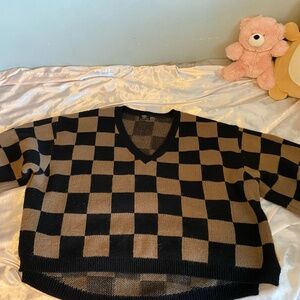 So Money Oversized Checkerboard Knit in Black + Mocha